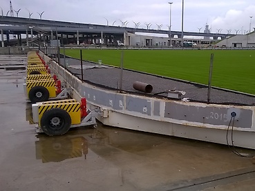 Drives of the grass pitch with concrete blocks